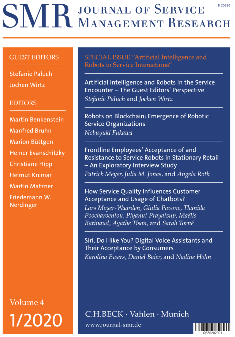 Research paper published in Special Issue “Artificial Intelligence and Robots in Service Interactions”