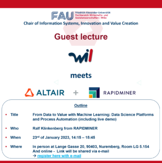 Towards entry "Guest Lecture @Wi1 with Rapidminer 23rd January 2023"